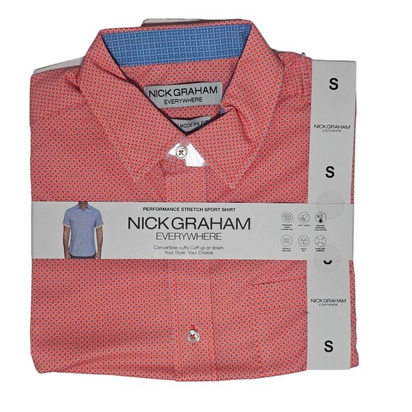 Nick Graham Mens Performance Stretch Sport Shirt Modern Fit S Orange - Picture 1 of 10